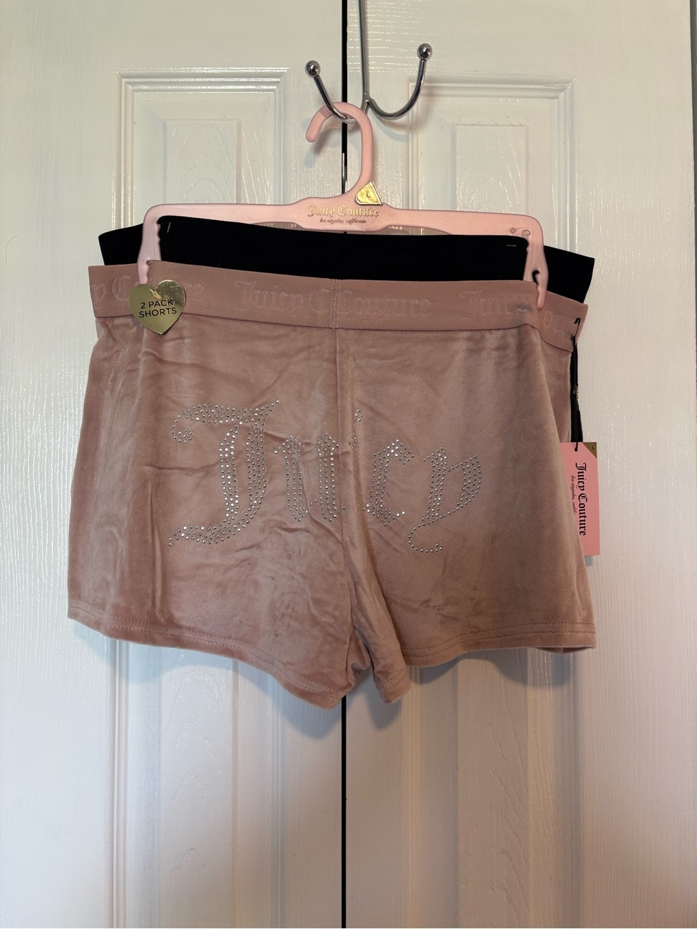 Juicy Couture Lt Pink & Black Velour Pajama Shorts - 2pack